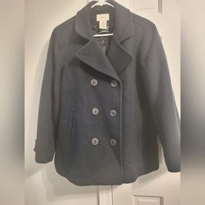 LL Bean Women's Navy Blue Pea Coat Sz 14 Petite